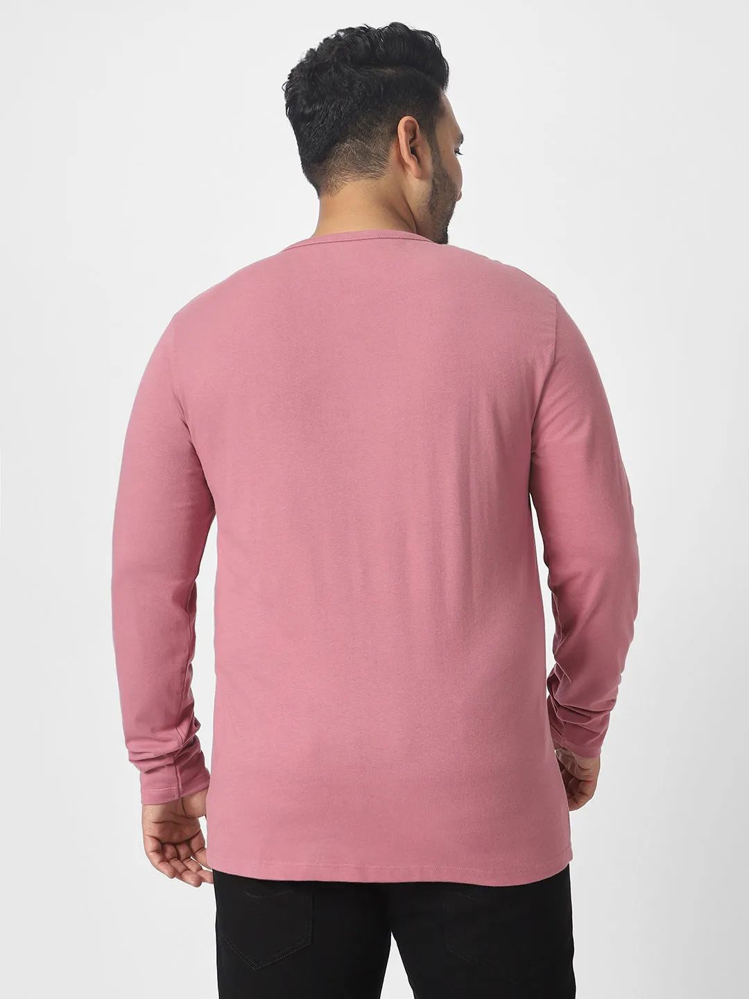 Plus Men's Lilac Solid Henley Neck Regular Fit Full Sleeve Cotton T-Shirt