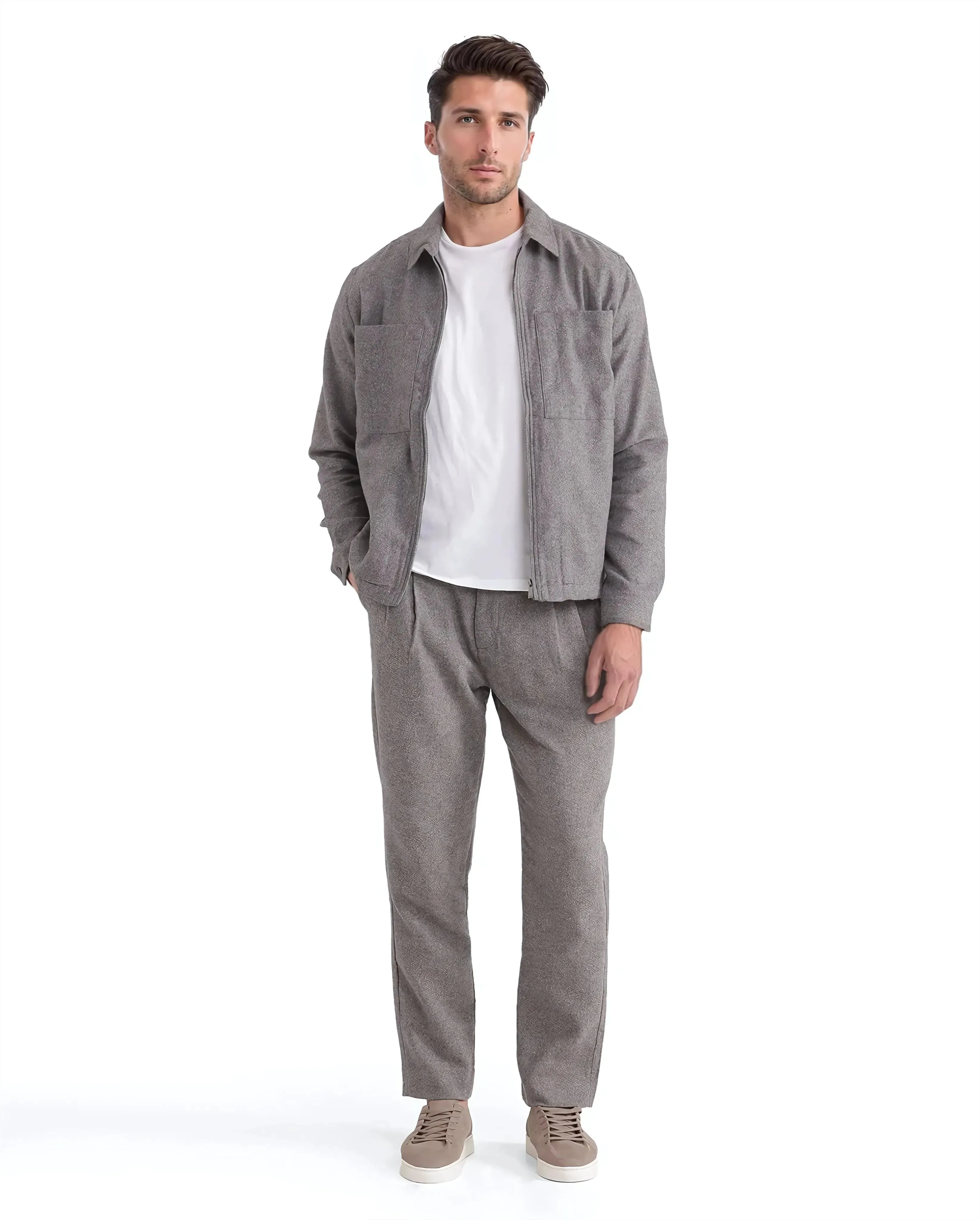 Rare Rabbit Men's Kaai Dark Grey  Polyester Nylon Fabric Full Sleeve Zipper Closure Regular Fit Plain Shacket