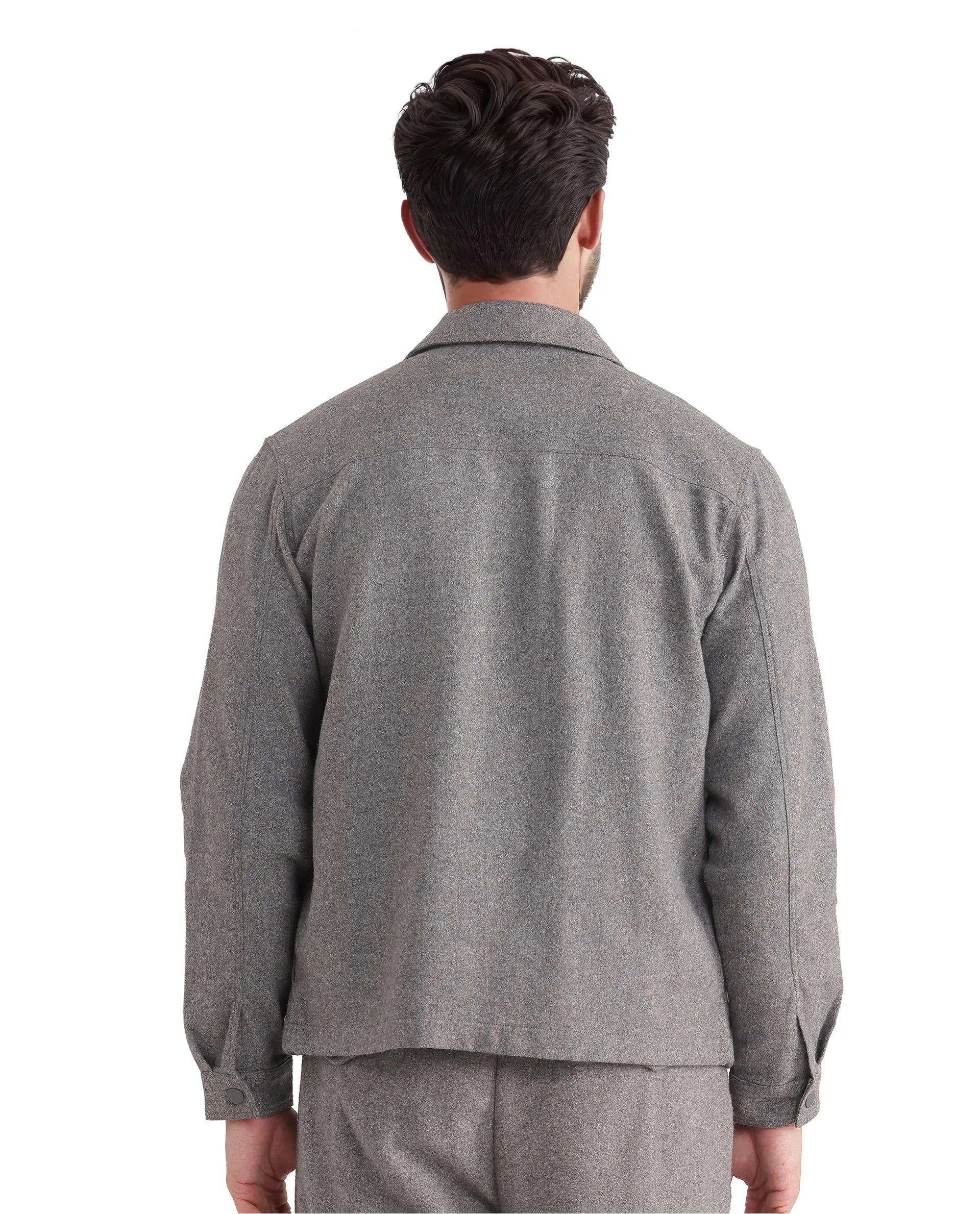Rare Rabbit Men's Kaai Dark Grey  Polyester Nylon Fabric Full Sleeve Zipper Closure Regular Fit Plain Shacket