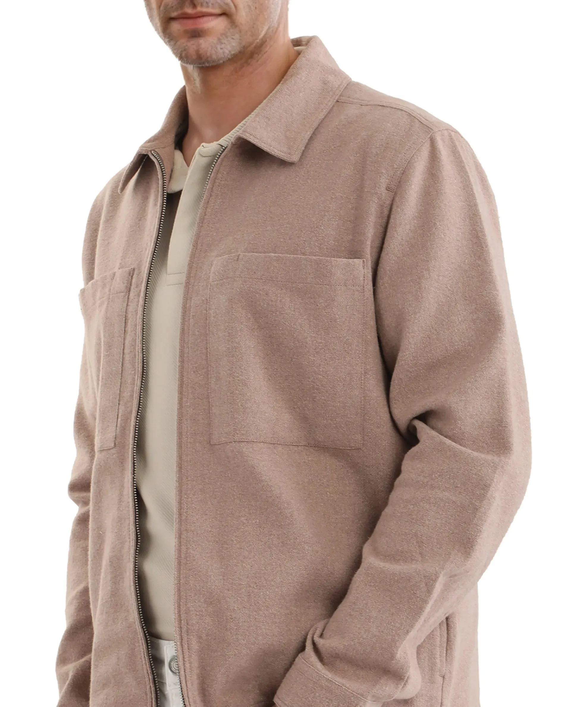 Rare Rabbit Men's Kaai Peach  Polyester Nylon Fabric Full Sleeve Zipper Closure Regular Fit Plain Shacket