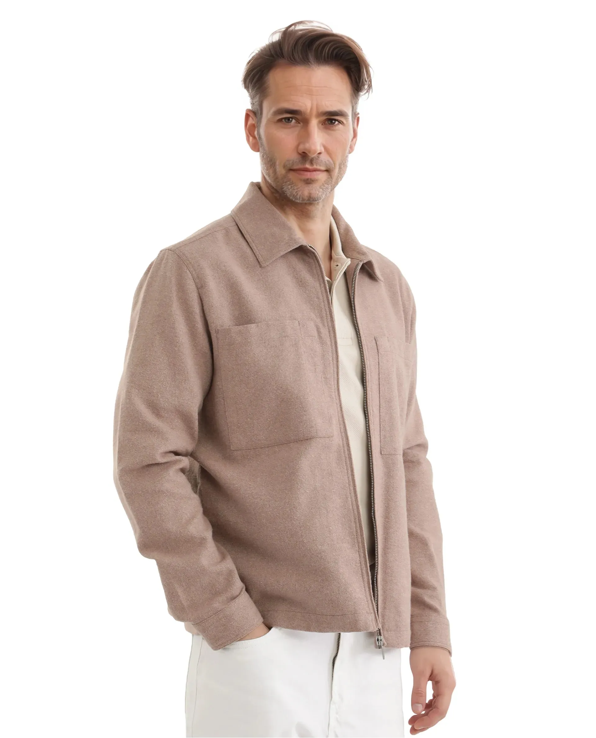Rare Rabbit Men's Kaai Peach  Polyester Nylon Fabric Full Sleeve Zipper Closure Regular Fit Plain Shacket
