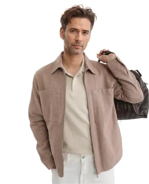 Rare Rabbit Men's Kaai Peach  Polyester Nylon Fabric Full Sleeve Zipper Closure Regular Fit Plain Shacket