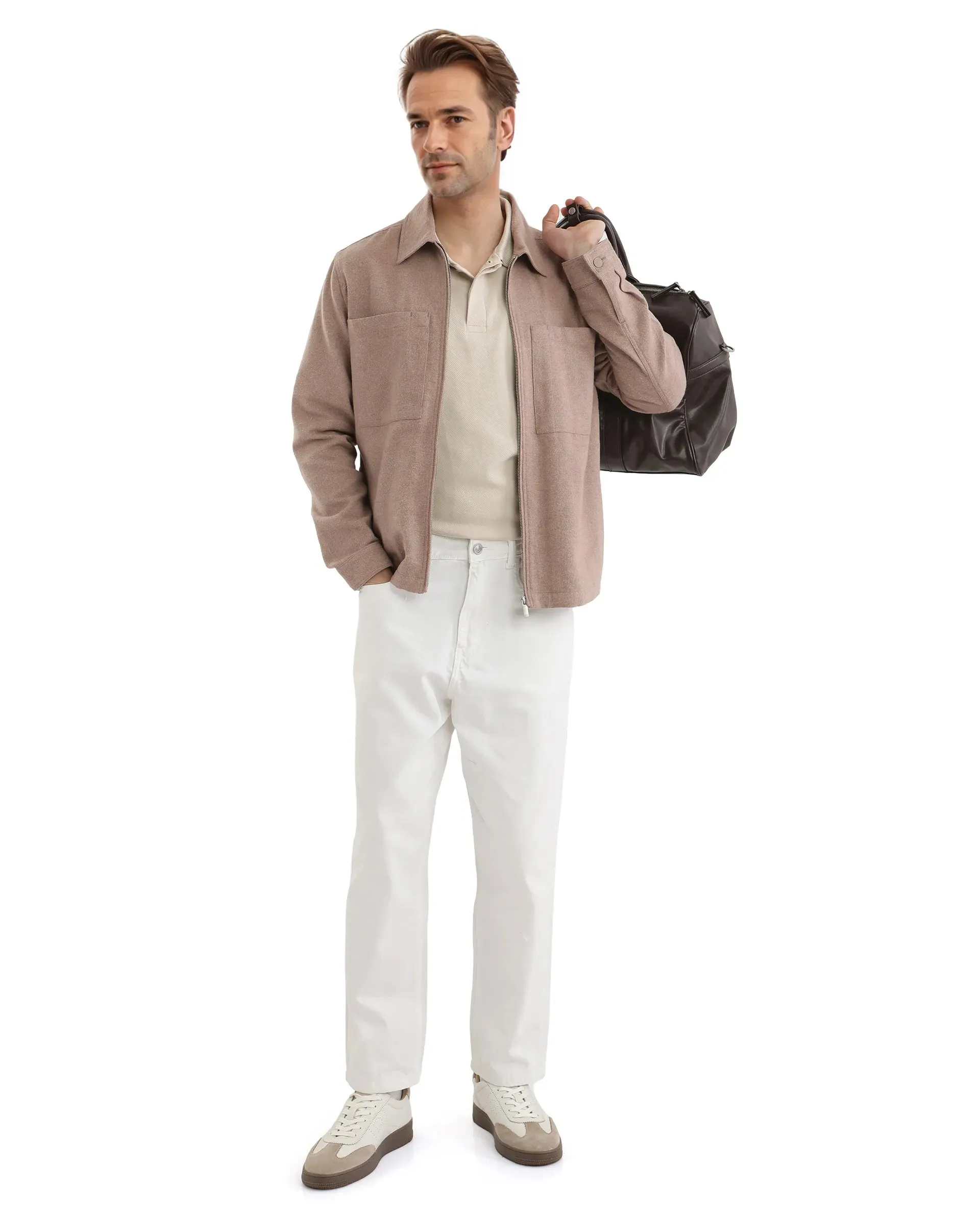 Rare Rabbit Men's Kaai Peach  Polyester Nylon Fabric Full Sleeve Zipper Closure Regular Fit Plain Shacket