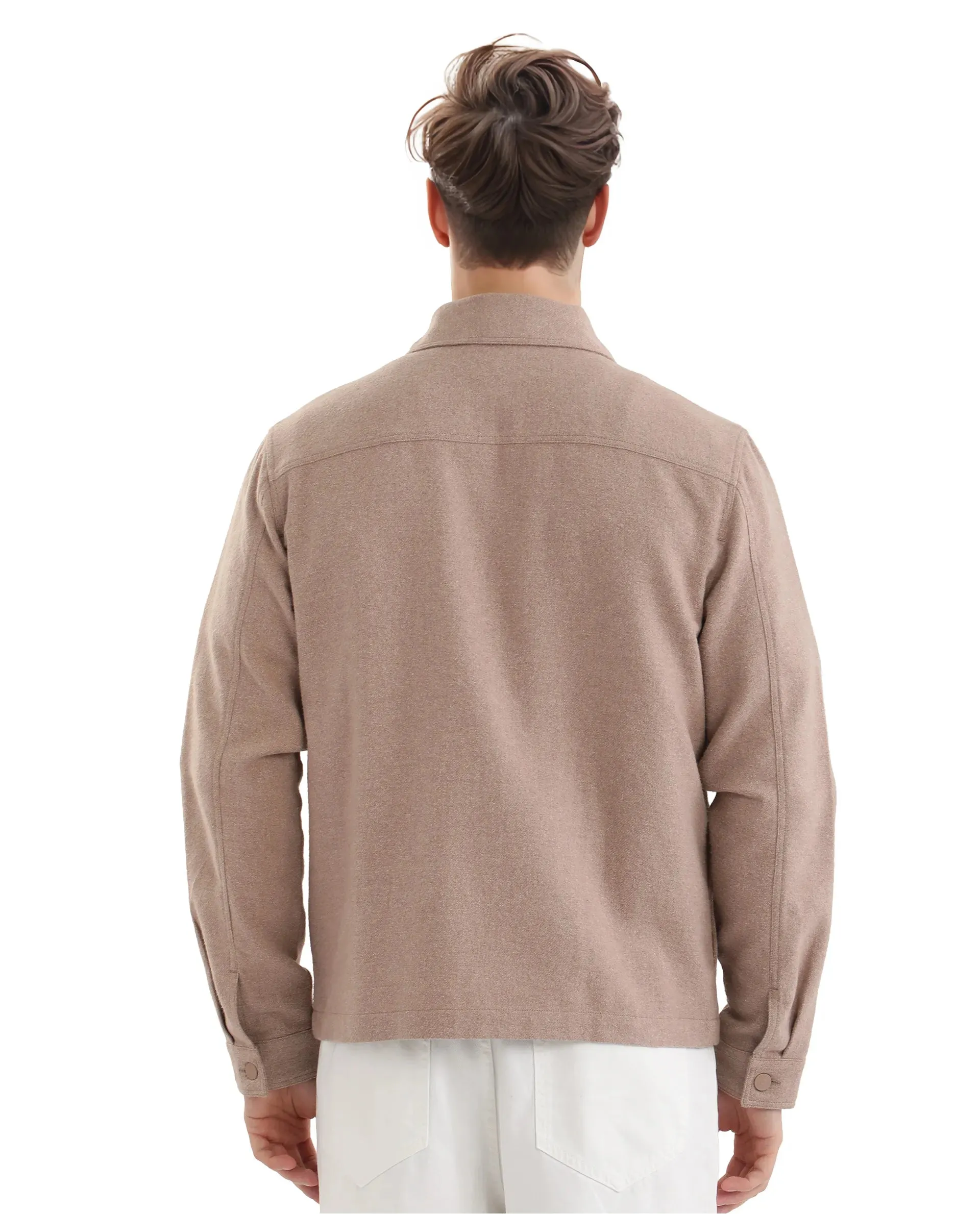 Rare Rabbit Men's Kaai Peach  Polyester Nylon Fabric Full Sleeve Zipper Closure Regular Fit Plain Shacket