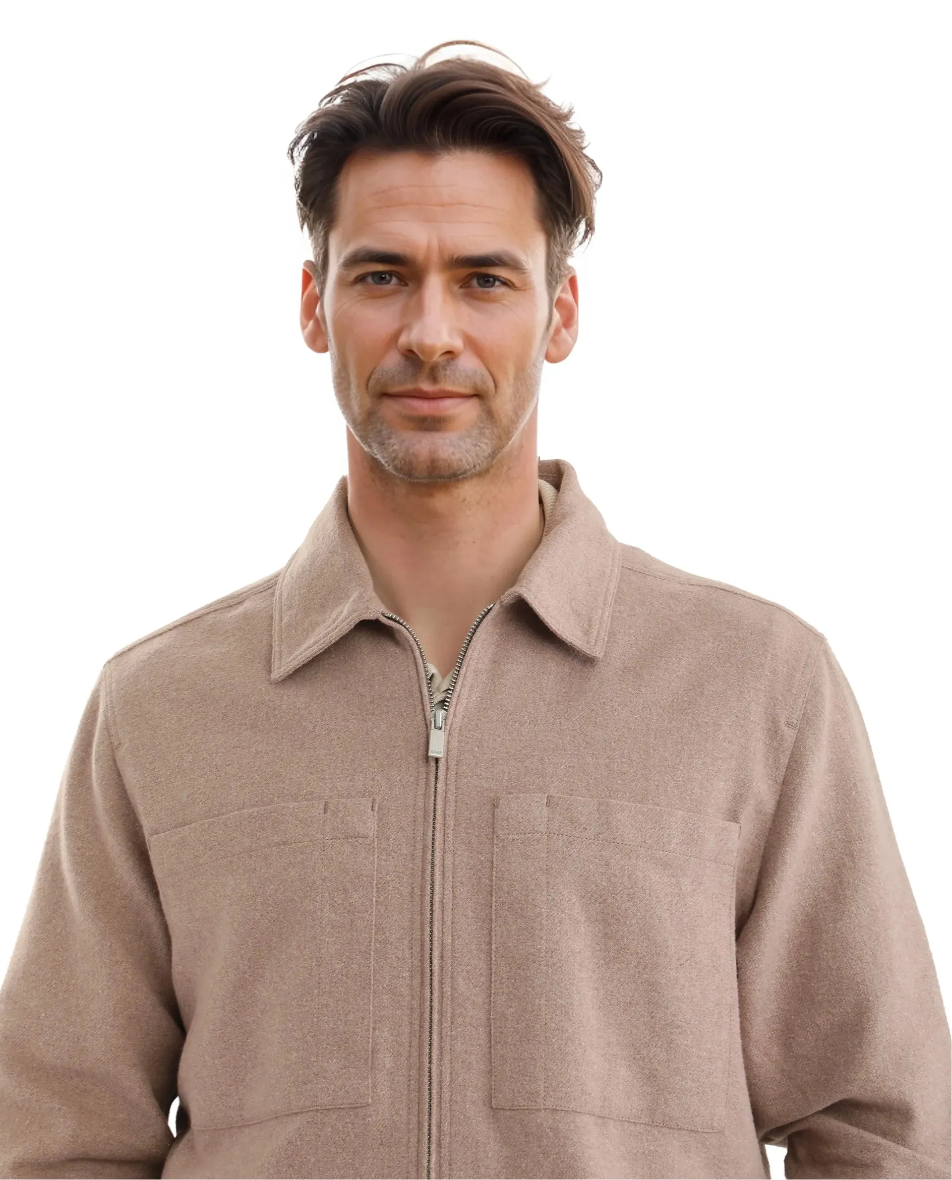 Rare Rabbit Men's Kaai Peach  Polyester Nylon Fabric Full Sleeve Zipper Closure Regular Fit Plain Shacket