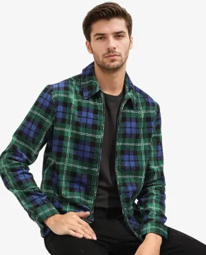 Rare Rabbit Men's Marino Blue Cotton Fabric Full Sleeve Zip Closure Twill Checks Shacket