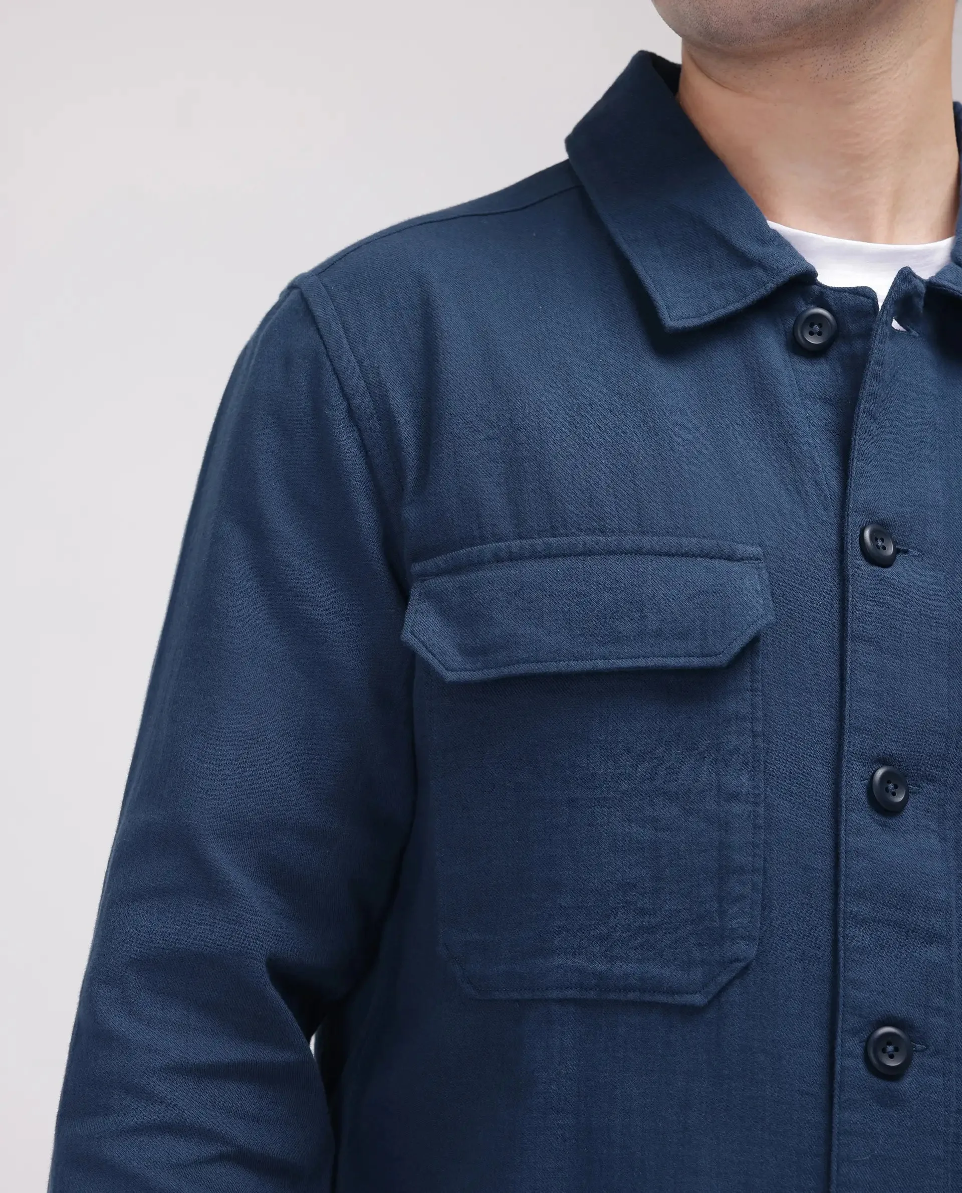 Rare Rabbit Men's Prest-25 Dusky Blue Cotton Fabric Full Sleeve Collared Neck Plain Shacket