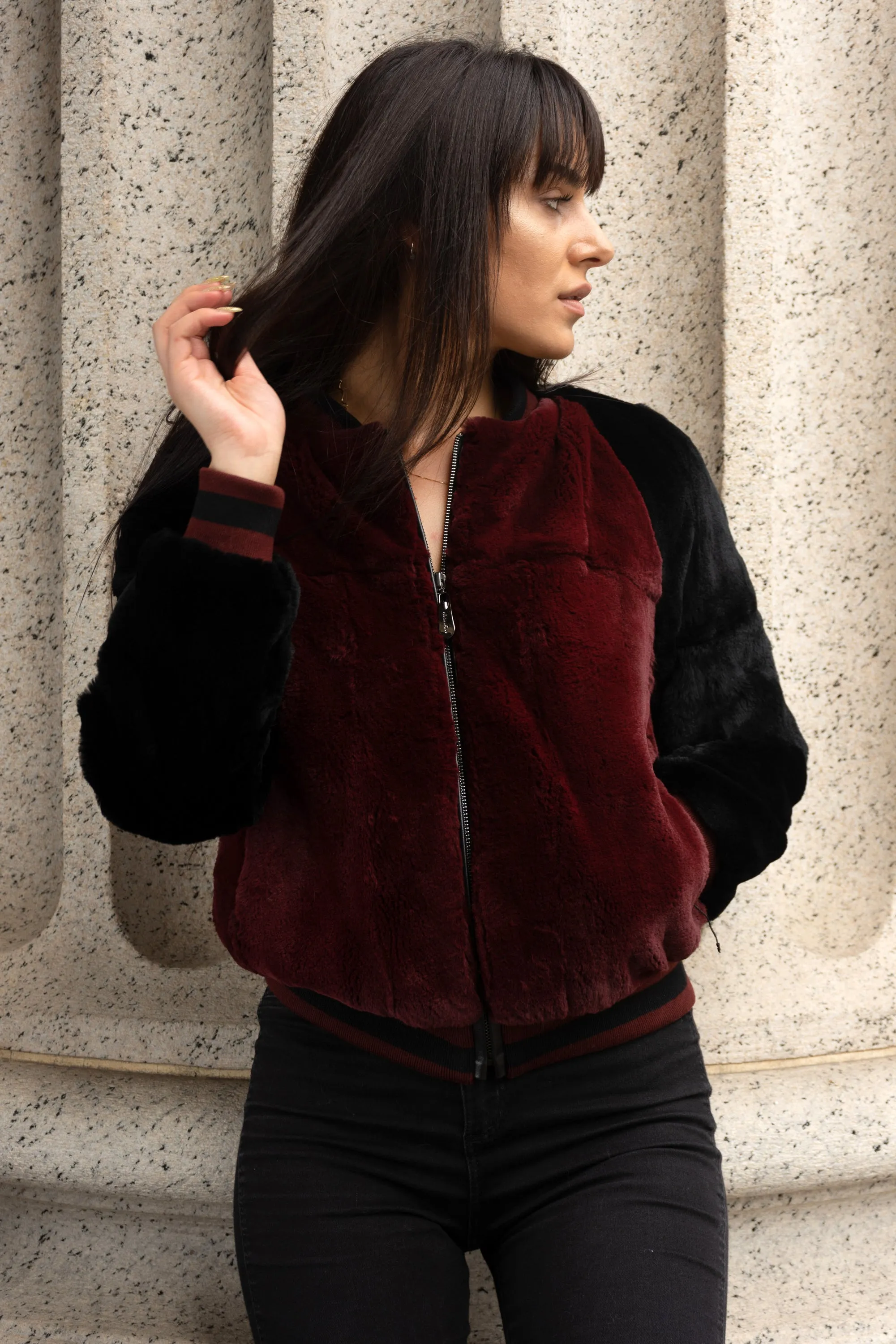 REGINA - Full Skin Rex Rabbit Bomber Jacket