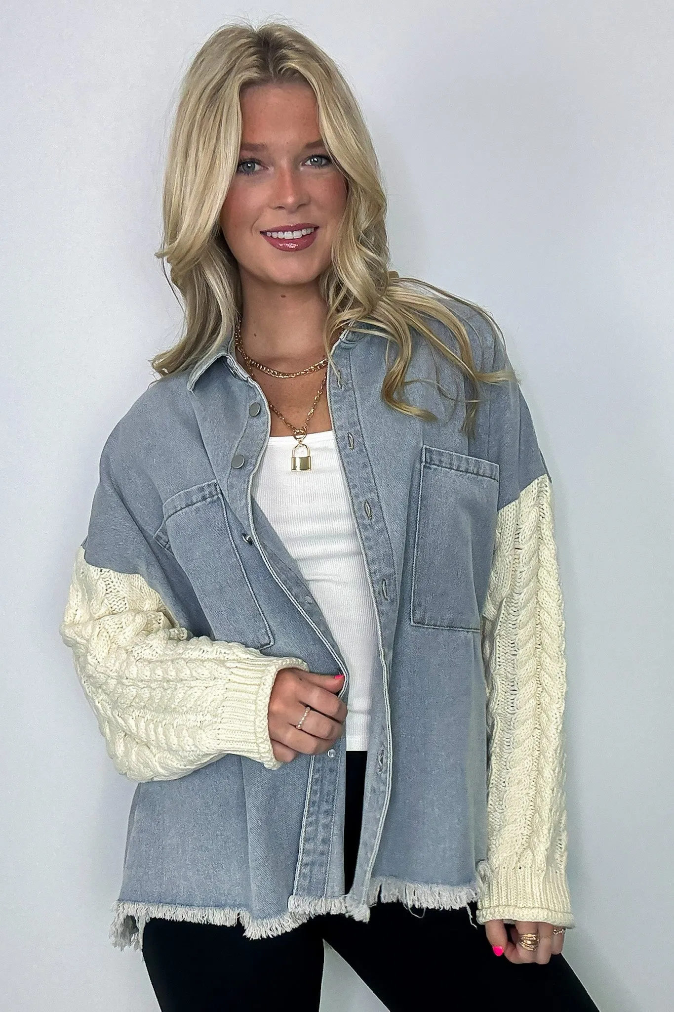 Remy Contrast Knit Denim Jacket