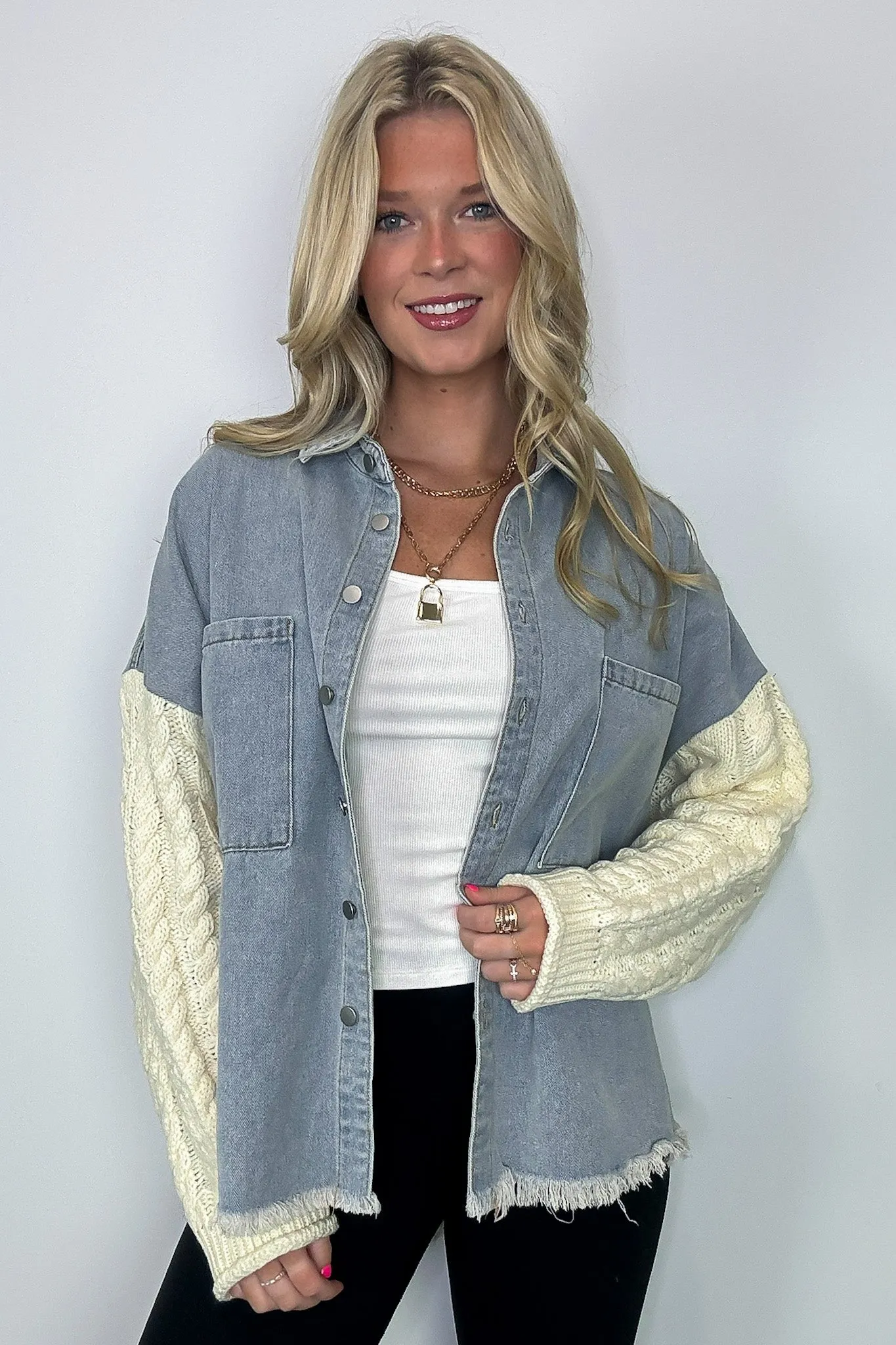 Remy Contrast Knit Denim Jacket