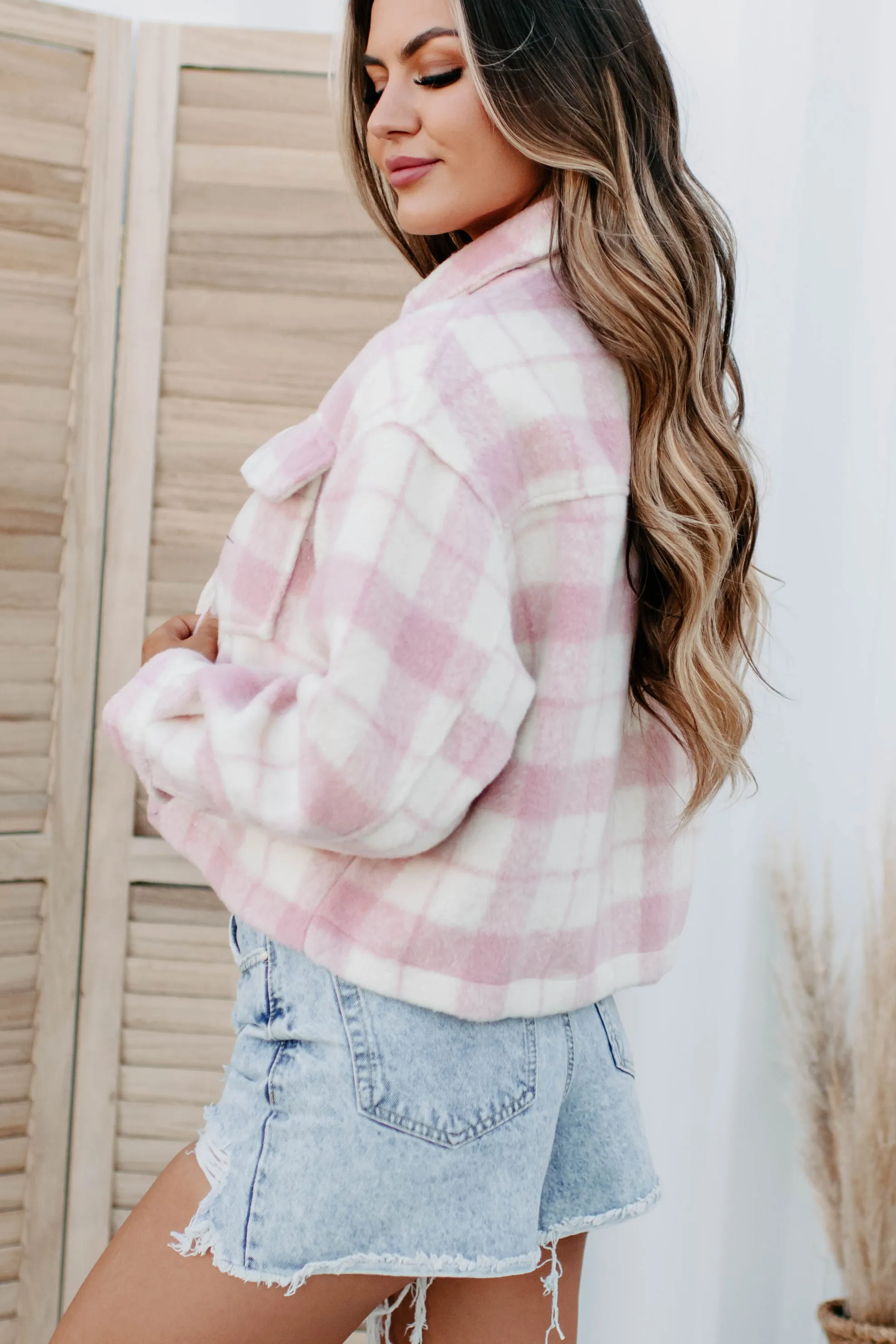 Sade Plaid Shacket (Pink/White)