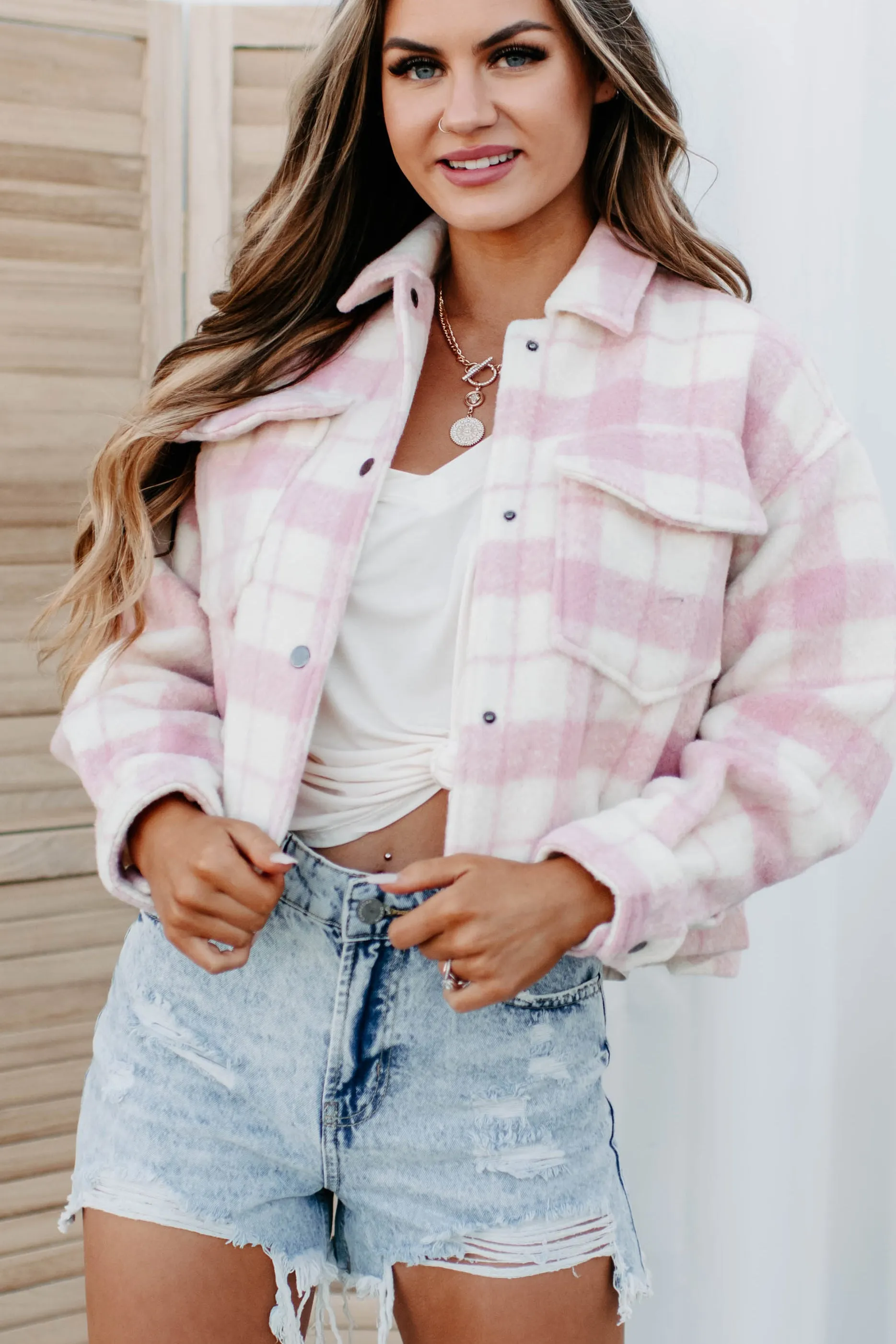 Sade Plaid Shacket (Pink/White)