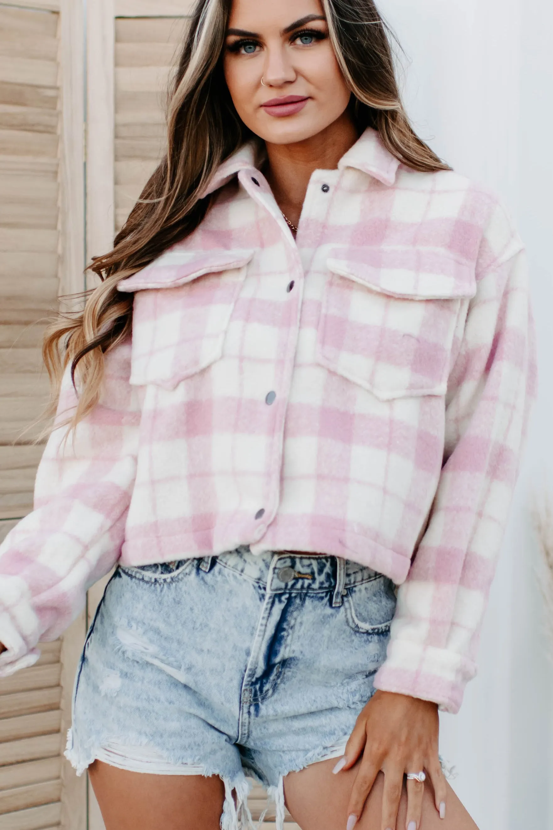 Sade Plaid Shacket (Pink/White)