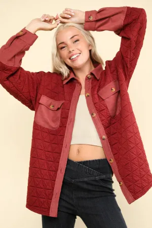 Saylynn -Oversized Quilted Cozy Shacket - Brick
