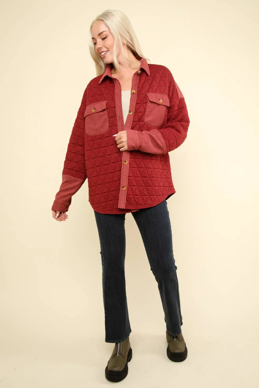 Saylynn -Oversized Quilted Cozy Shacket - Brick