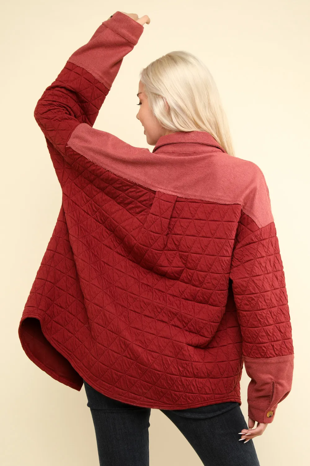 Saylynn -Oversized Quilted Cozy Shacket - Brick