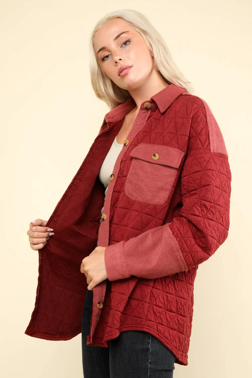 Saylynn -Oversized Quilted Cozy Shacket - Brick