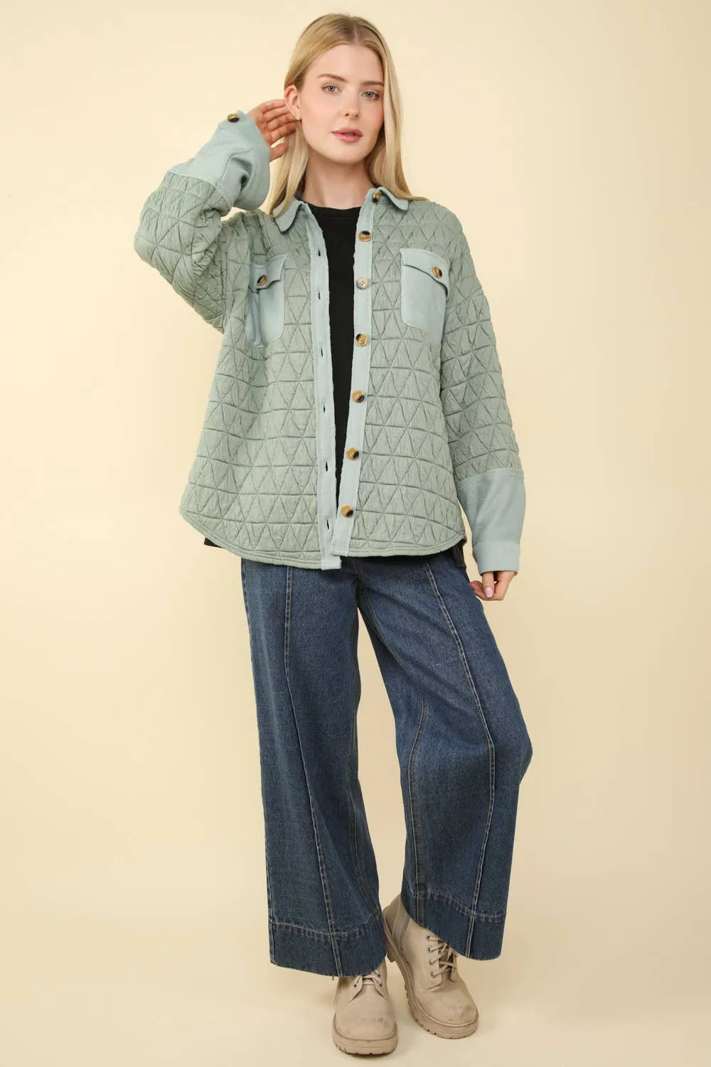 Saylynn -Oversized Quilted Cozy Shacket - Sage