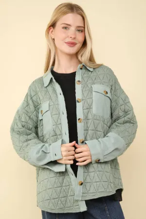 Saylynn -Oversized Quilted Cozy Shacket - Sage