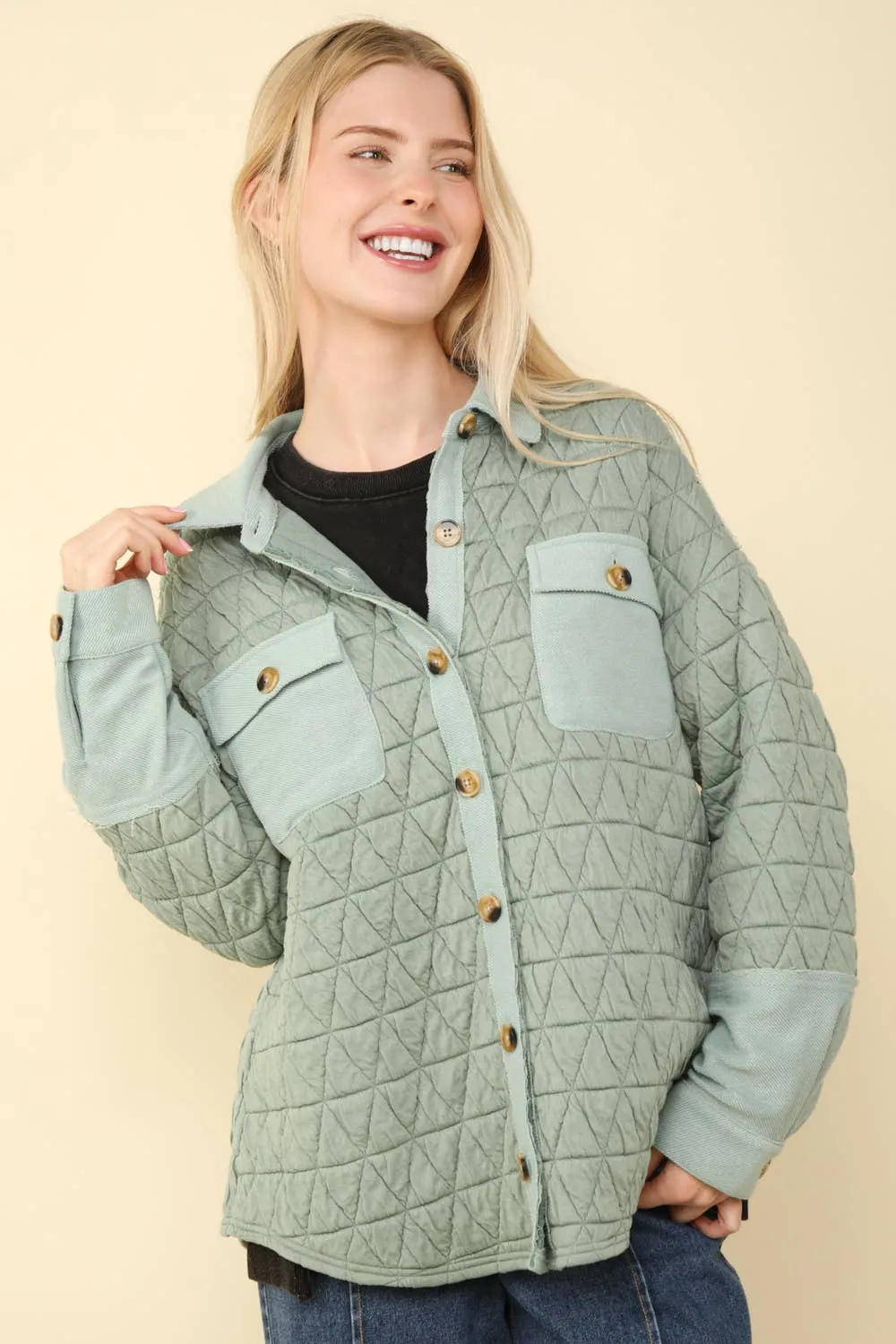 Saylynn -Oversized Quilted Cozy Shacket - Sage