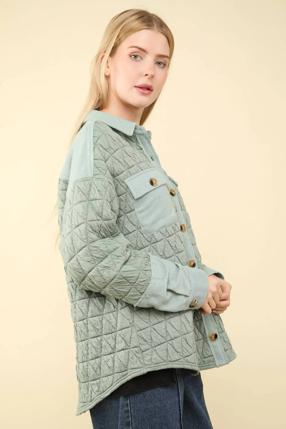 Saylynn -Oversized Quilted Cozy Shacket - Sage
