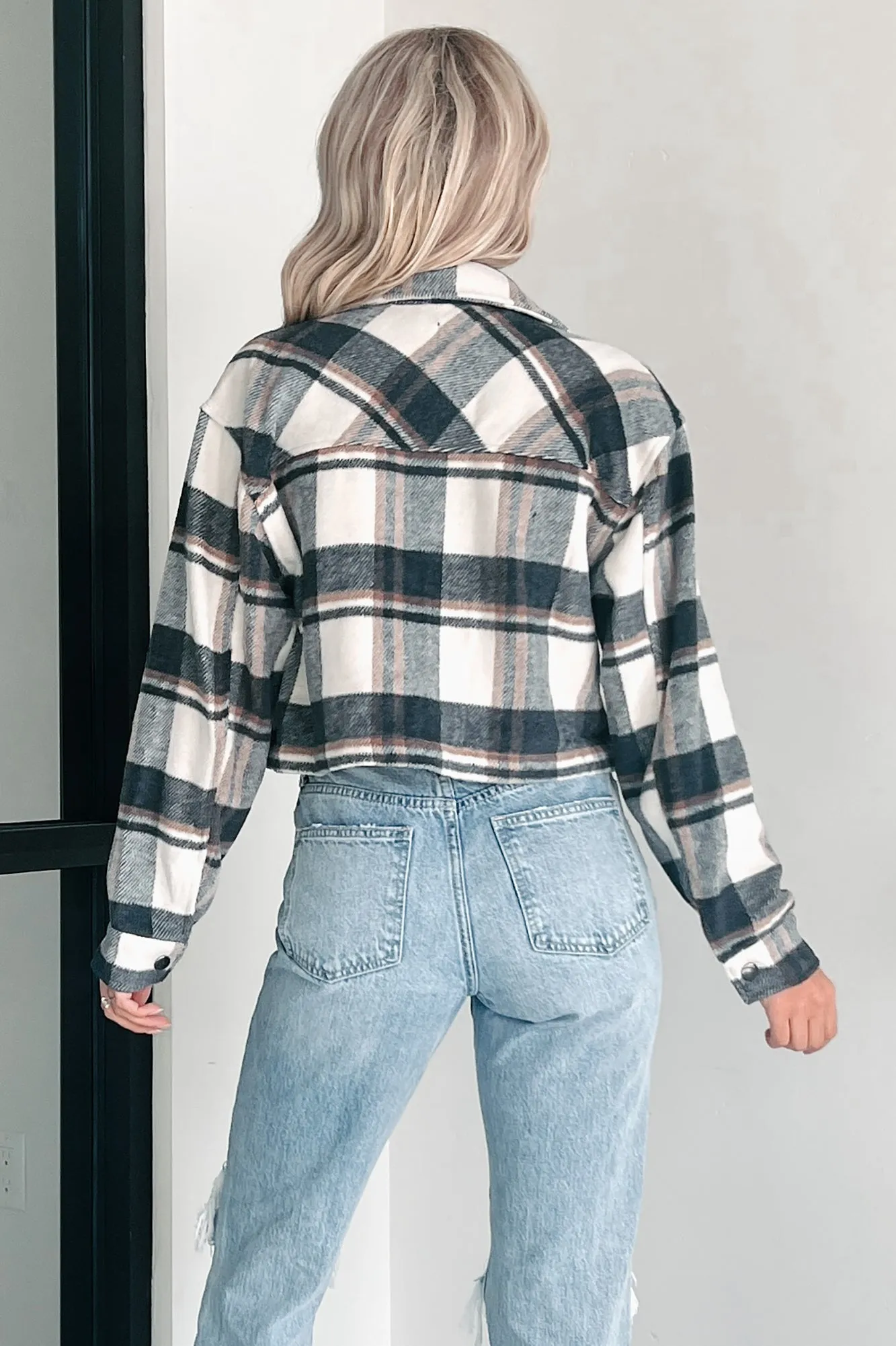 Take My Chances Plaid Crop Shacket (Charcoal)