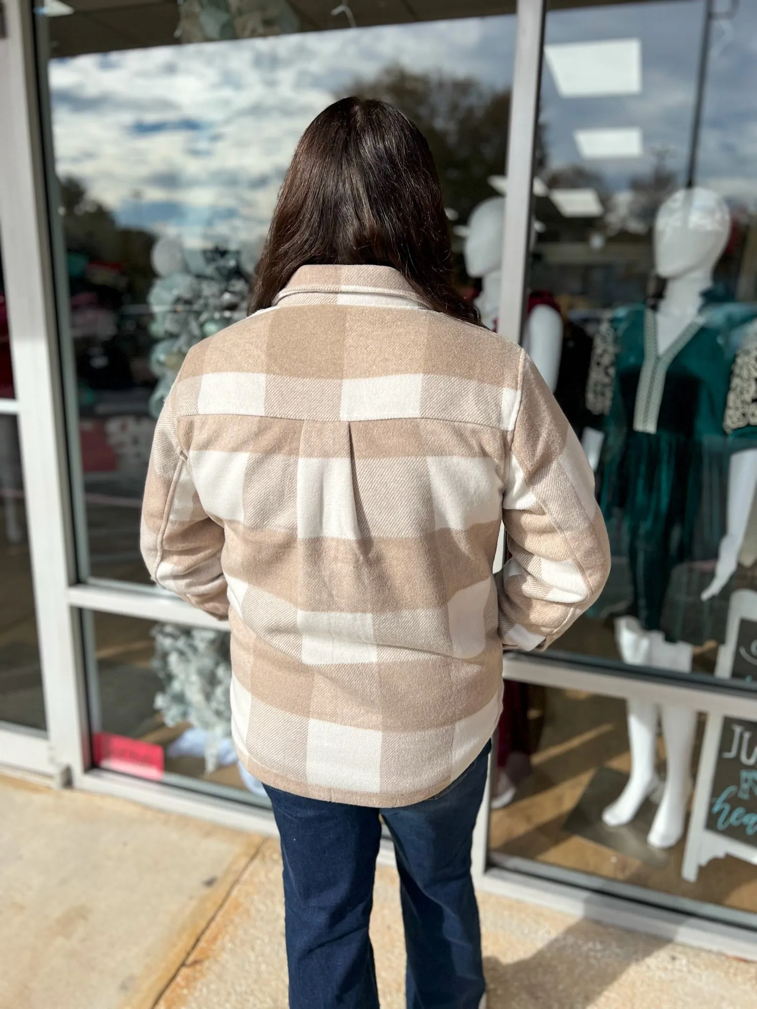 Think It Over Khaki Plaid Shacket with Front Pocket Details