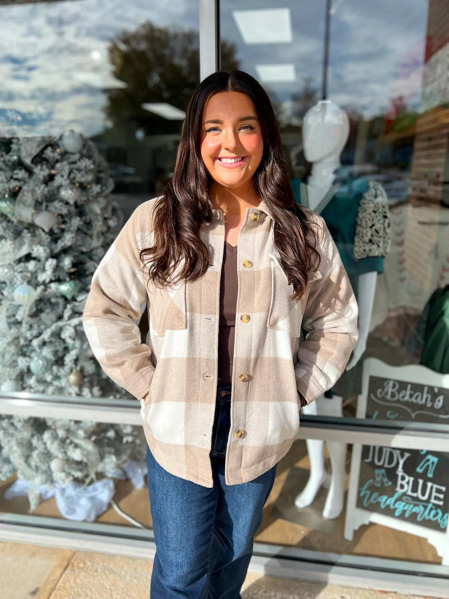 Think It Over Khaki Plaid Shacket with Front Pocket Details