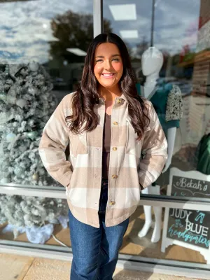 Think It Over Khaki Plaid Shacket with Front Pocket Details