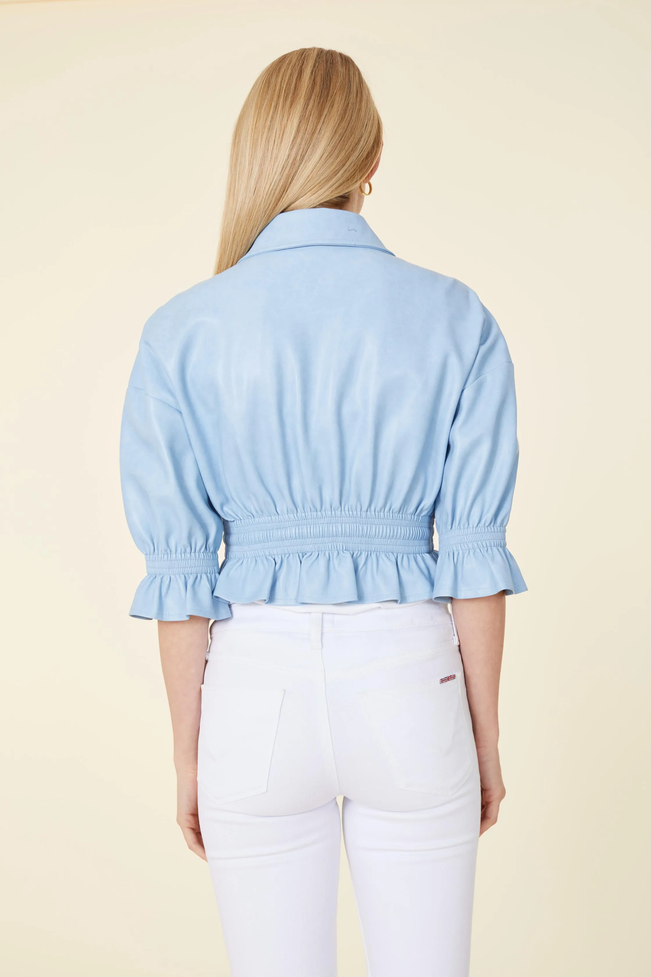 Vegan Leather Short Shirt Jacket