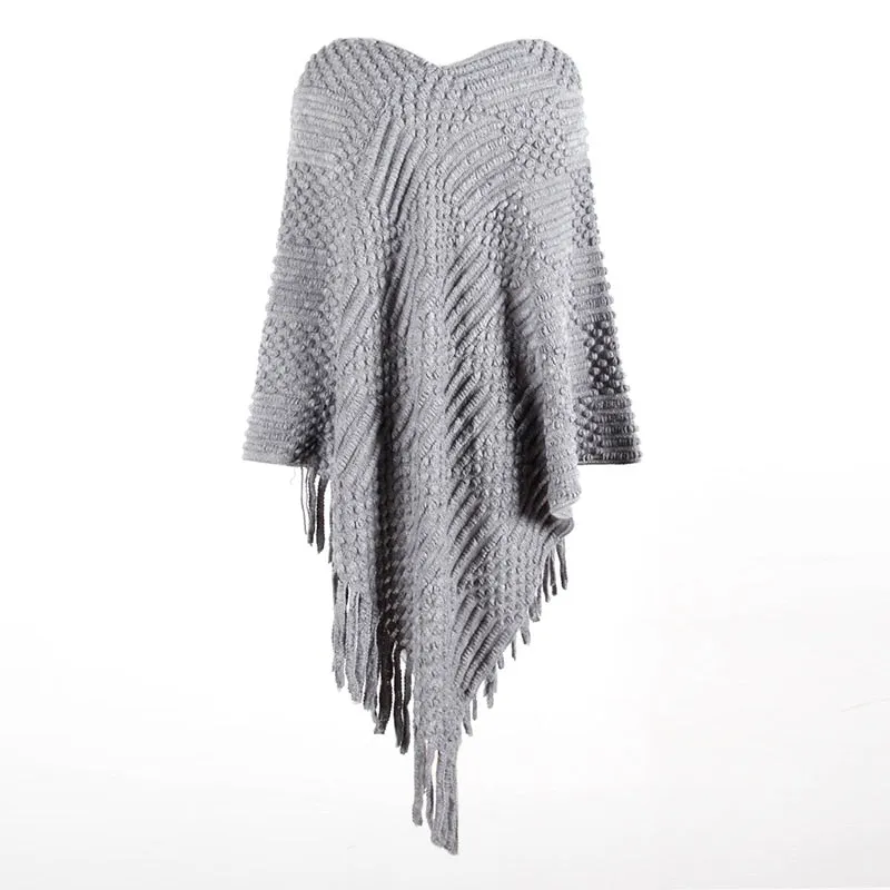 Women's Autumn/Winter Casual Knitted Poncho With Tassels