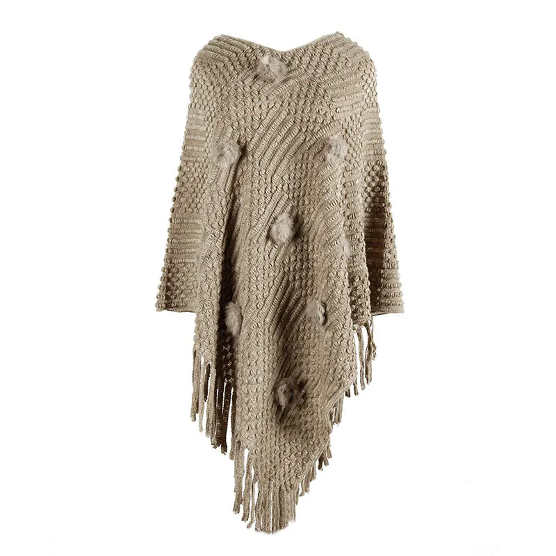 Women's Autumn/Winter Casual Knitted Poncho With Tassels