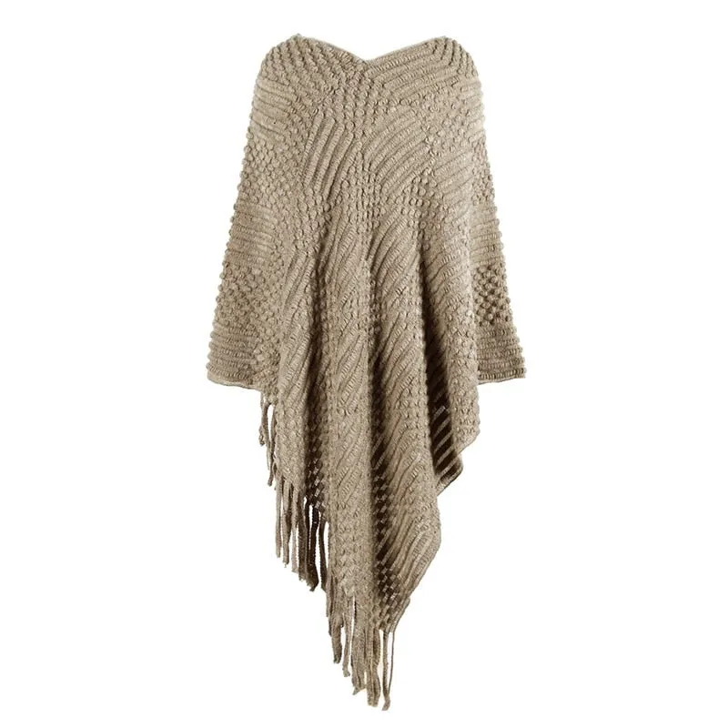 Women's Autumn/Winter Casual Knitted Poncho With Tassels