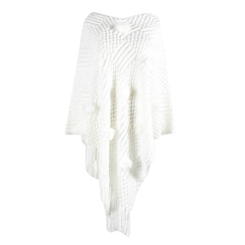 Women's Autumn/Winter Casual Knitted Poncho With Tassels