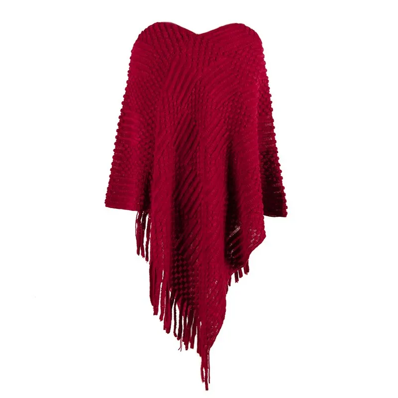 Women's Autumn/Winter Casual Knitted Poncho With Tassels