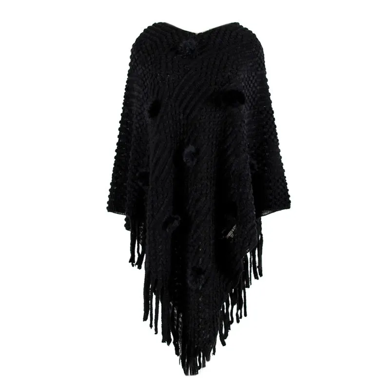 Women's Autumn/Winter Casual Knitted Poncho With Tassels