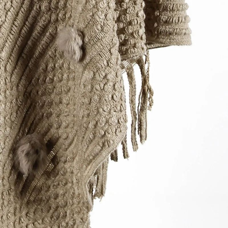 Women's Autumn/Winter Casual Knitted Poncho With Tassels