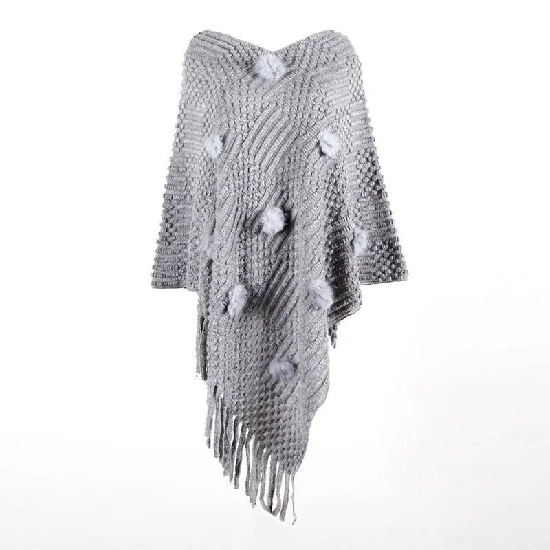 Women's Autumn/Winter Casual Knitted Poncho With Tassels