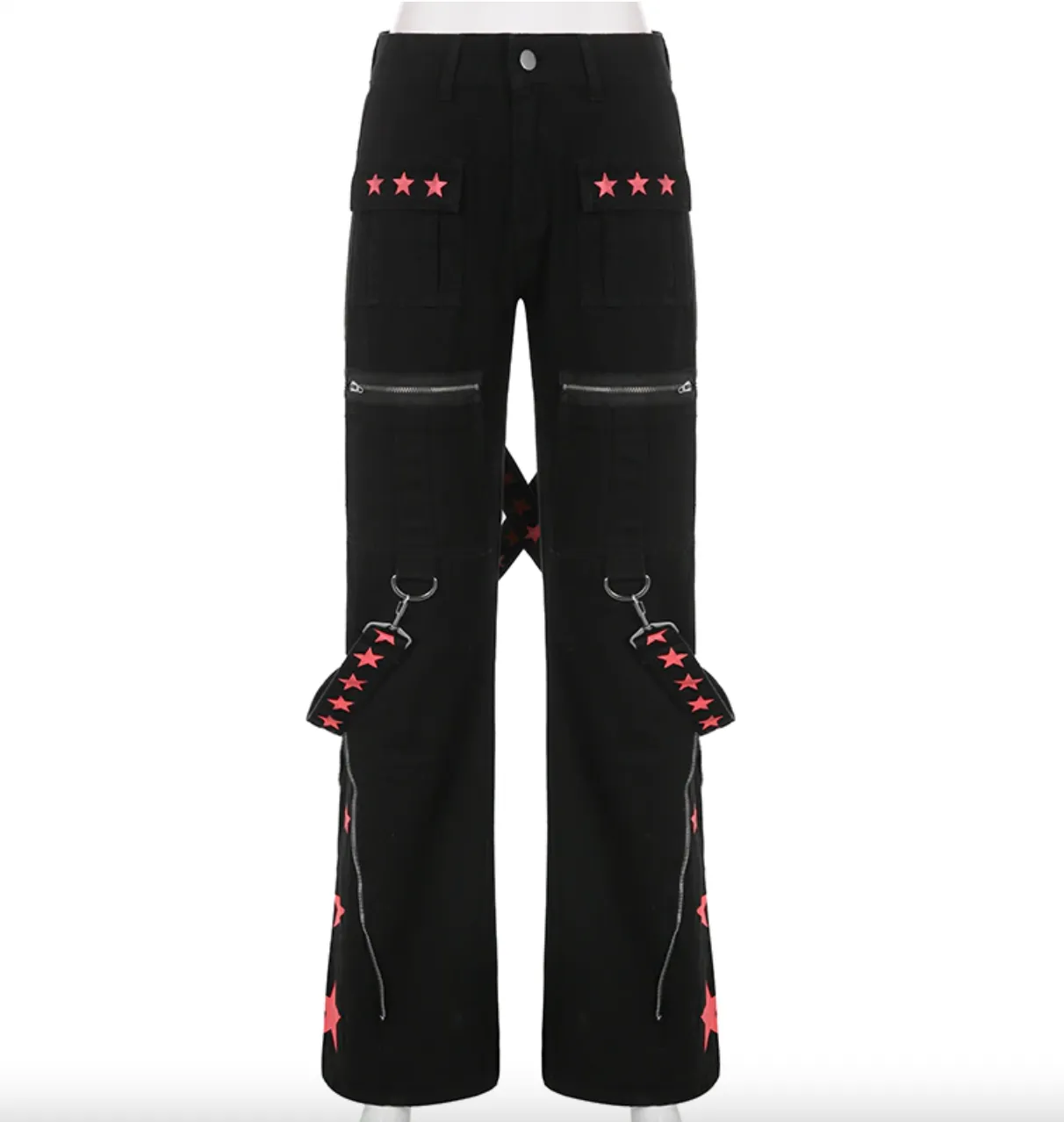 Women's Spring/Autumn Gothic Bandage Low Waist Wide Leg Denim Pants