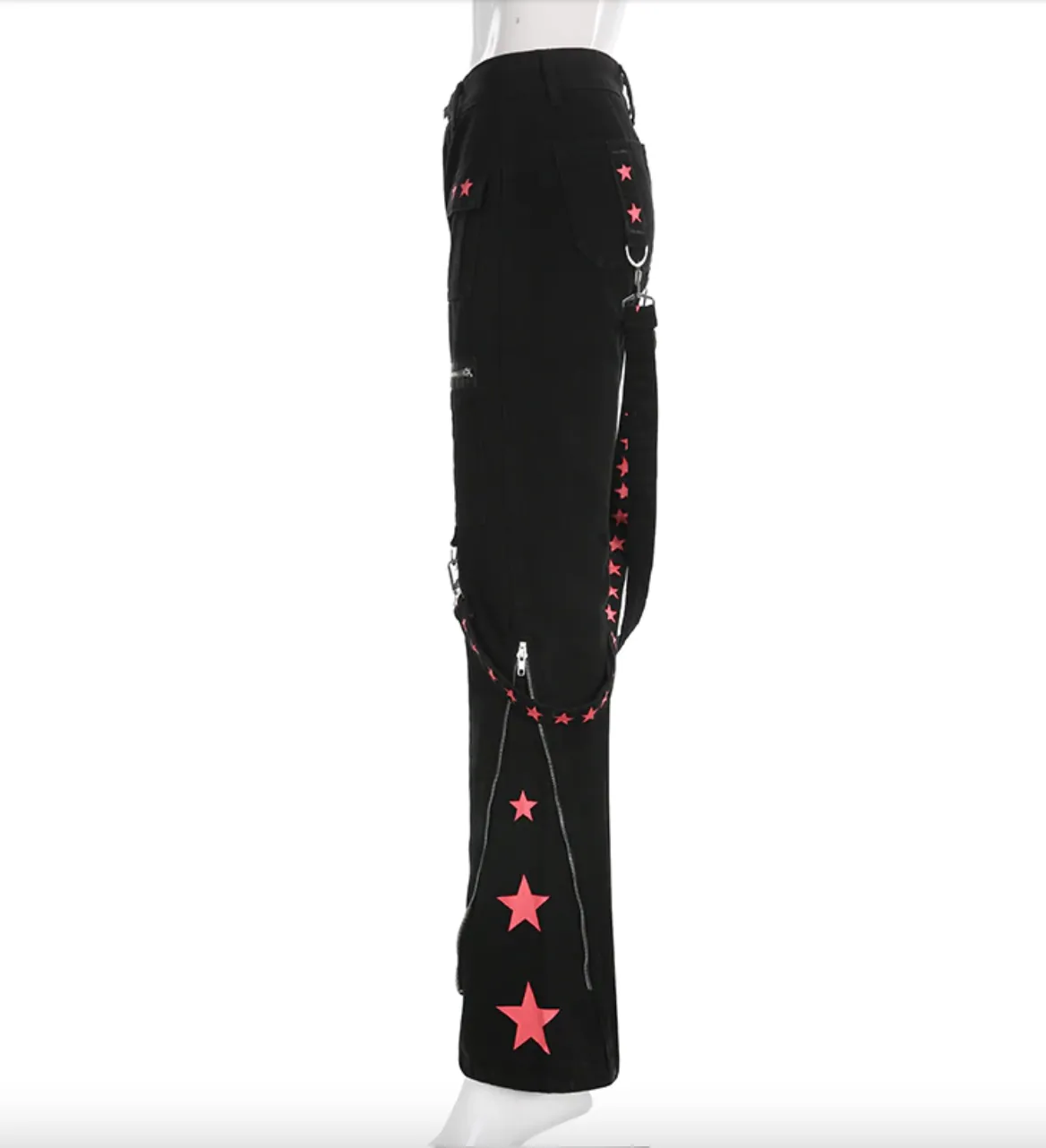 Women's Spring/Autumn Gothic Bandage Low Waist Wide Leg Denim Pants
