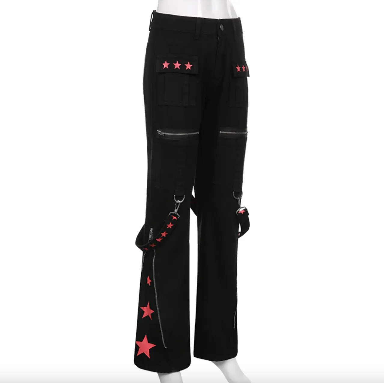 Women's Spring/Autumn Gothic Bandage Low Waist Wide Leg Denim Pants