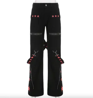 Women's Spring/Autumn Gothic Bandage Low Waist Wide Leg Denim Pants
