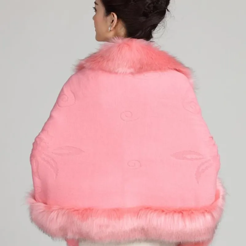 Women's Winter Casual O-Neck Poncho With Faux Fox Fur