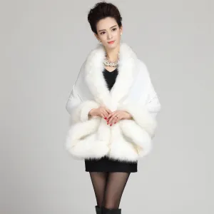 Women's Winter Casual O-Neck Poncho With Faux Fox Fur