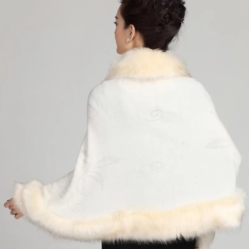Women's Winter Casual O-Neck Poncho With Faux Fox Fur